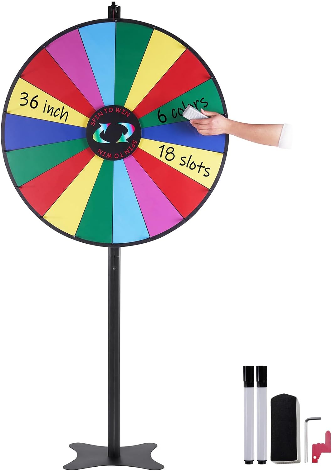Happybuy 36" Spinning Prize Wheel, 18 Slots, Dry Erase with 2 Markers, Tabletop/Floor Standing, for Parties, Trade Shows