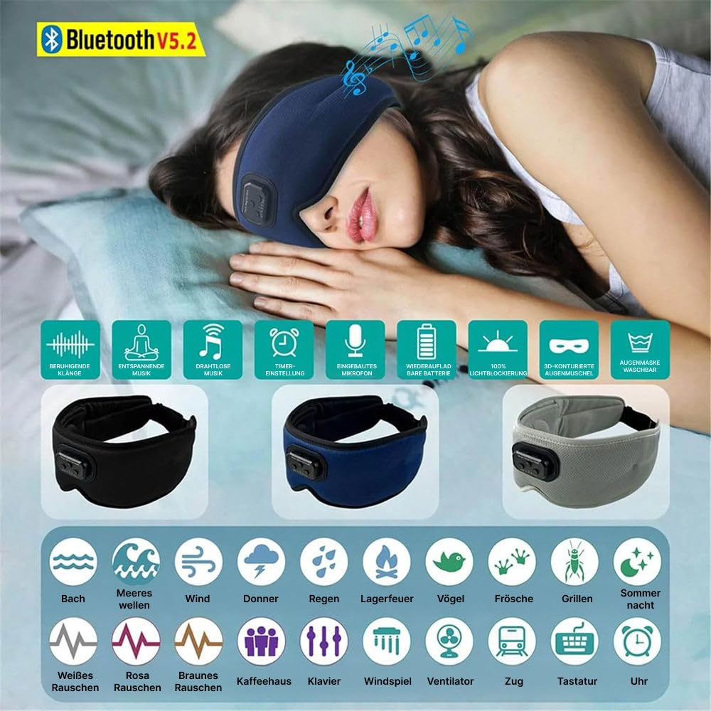 SnooZony - Wissenschaftlich Bewährte Schlafverbesserung Erleben 3D Schlafmasken Kopfhörer – 100% Verdunkelung, Bluetooth Augenmaske für erholsamen Schlaf, Reisen, Entspannung und Meditation