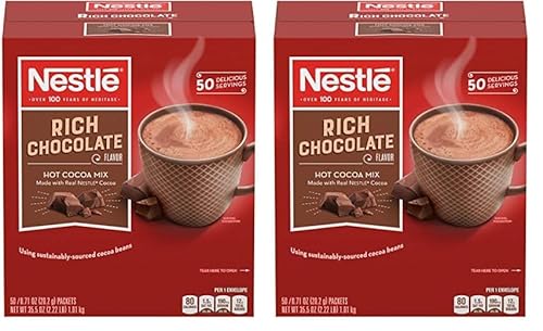 Nestle Hot Chocolate Packets, Hot Cocoa Mix, Rich Chocolate Flavor, Made with Real Cocoa, 0.71 oz, Bulk Pack (50 Count) (Pack of 2)