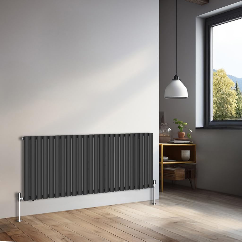 NRG 600x1416mm Horizontal Oval Single Panel Radiator Heater Column Radiator Central Heating Radiators Black
