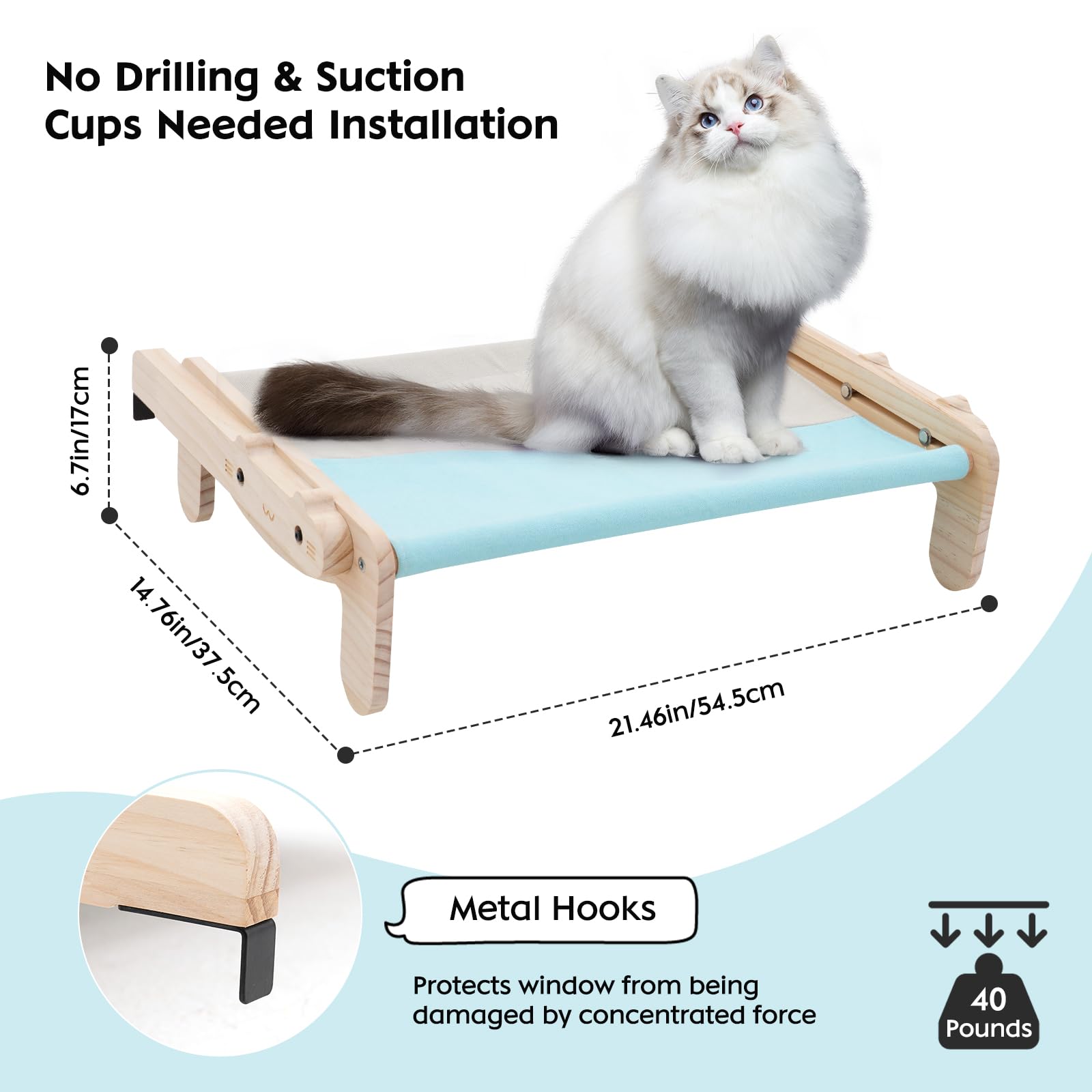 hamac Chat fenetre Bois perchoir Chat transat fenêtre,2in1 lit Chat Suspendu et lit de Chat pour 40lb Cat Hammock