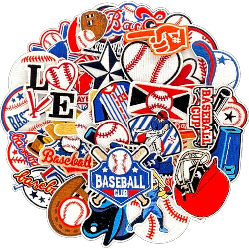 SYLVASS 36-Piece Baseball Iron On Patches Embroidered Baseball Appliques for Clothing Backpacks Hats Jerseys Jeans DIY Accessory