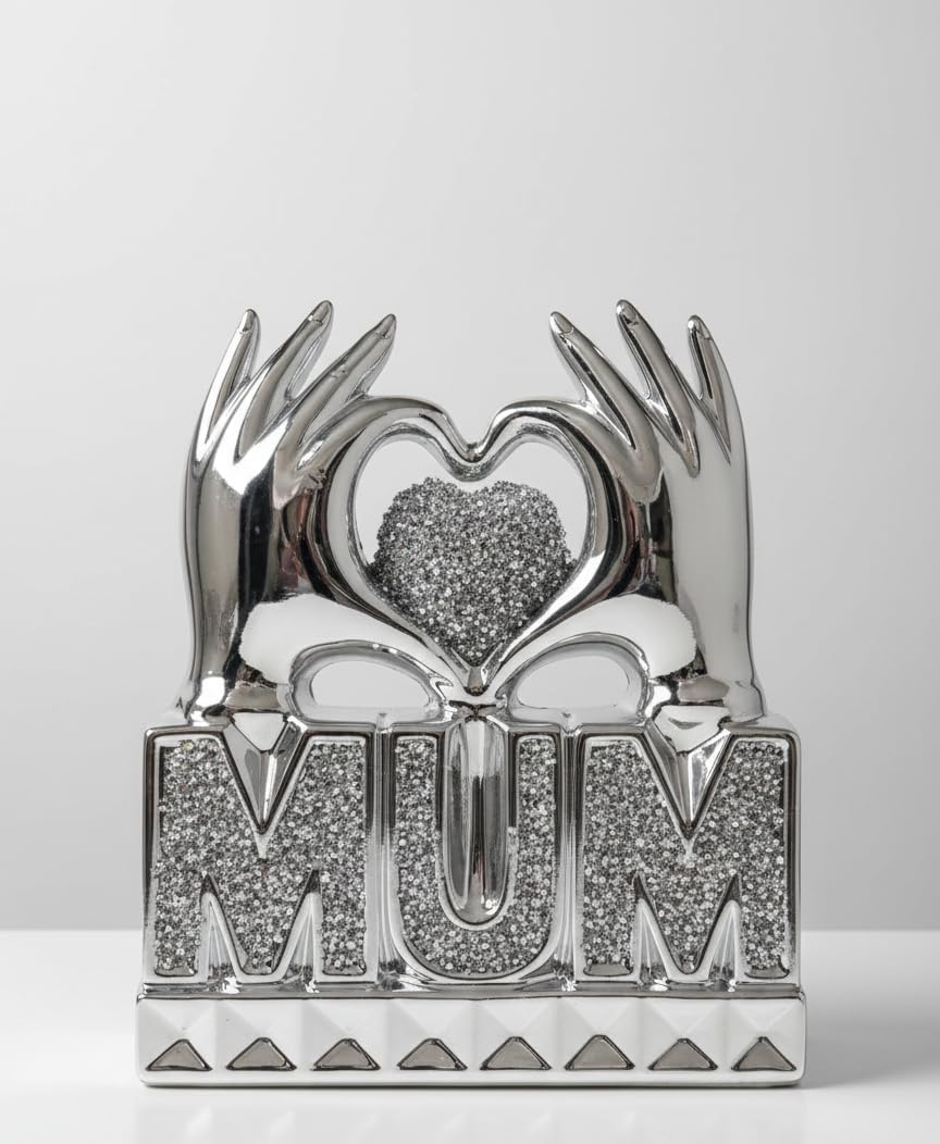 Mum Heart Hand Silver Crushed Diamond Crystal Ornament | Luxury Home Decoration | Beautiful Gift for Mother(BB-11)