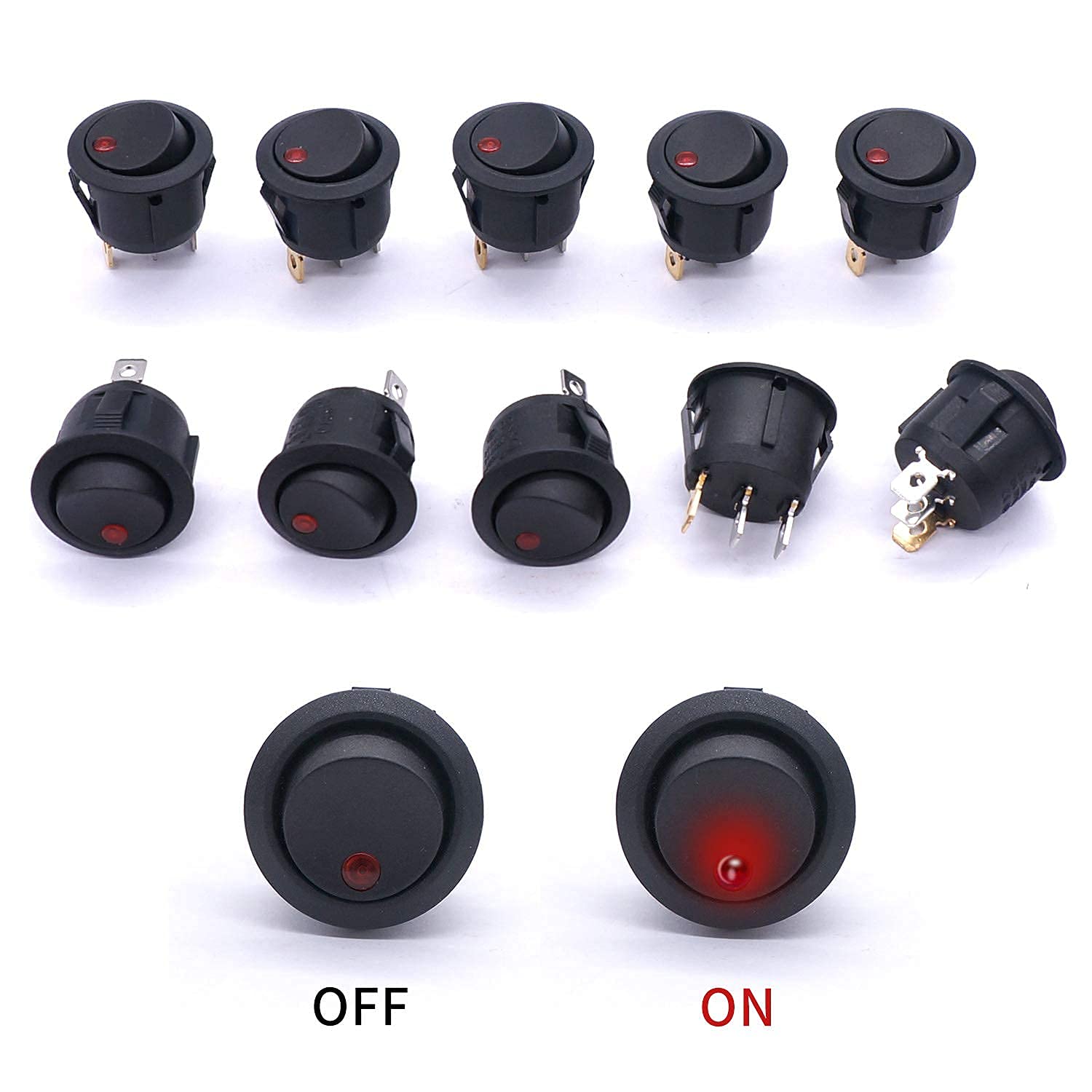 OSGC 10 interruptores basculantes de barco de CA 250 V/6 A, 125 V/10 A, CC 12 V, SPST de 3 pines, 2 posiciones, 10 unidades
