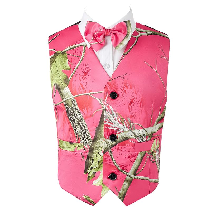 Boys'Red Camo Vest 3-Button Design with Matching Red Camo Bowtie