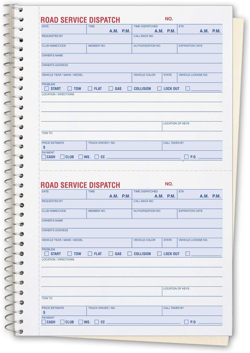 Tow Truck/Road Service Dispatch Phone Call Message Book - Track Calls & Estimates 2-Part (3 Books)