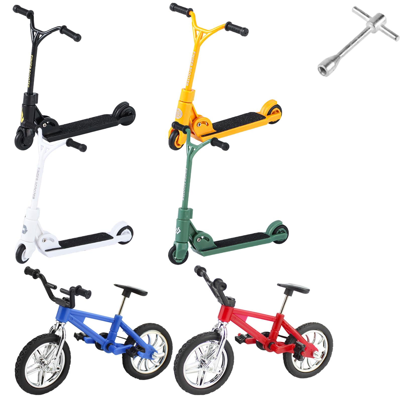 6 PCS Finger Scooter Set, Mini Scooter Finger Toy Kit with 4 Y-Head Mini Scooters, 2 Finger Bikes and 1 Tool, Mini Finger Skateboards for Kids Adults, Mini Things for Park, Party Favors (Multicolor)