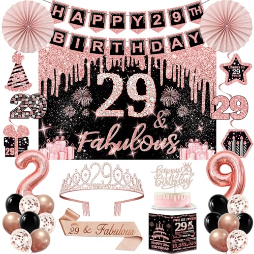 29th Birthday Decorations for Women 32PCS 29th Birthday Party Decorations