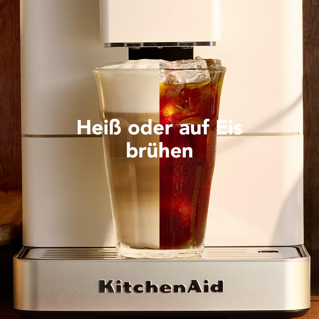 KitchenAid KF3 ekspres do kawy 5KES8453 z funkcją Iced Coffee, mechanizm mielący IntelliGrind, system AutoMilk, 15+ przepisów, kolorowy wyświetlacz 6 cm, 15-18 bar, porcelana biała