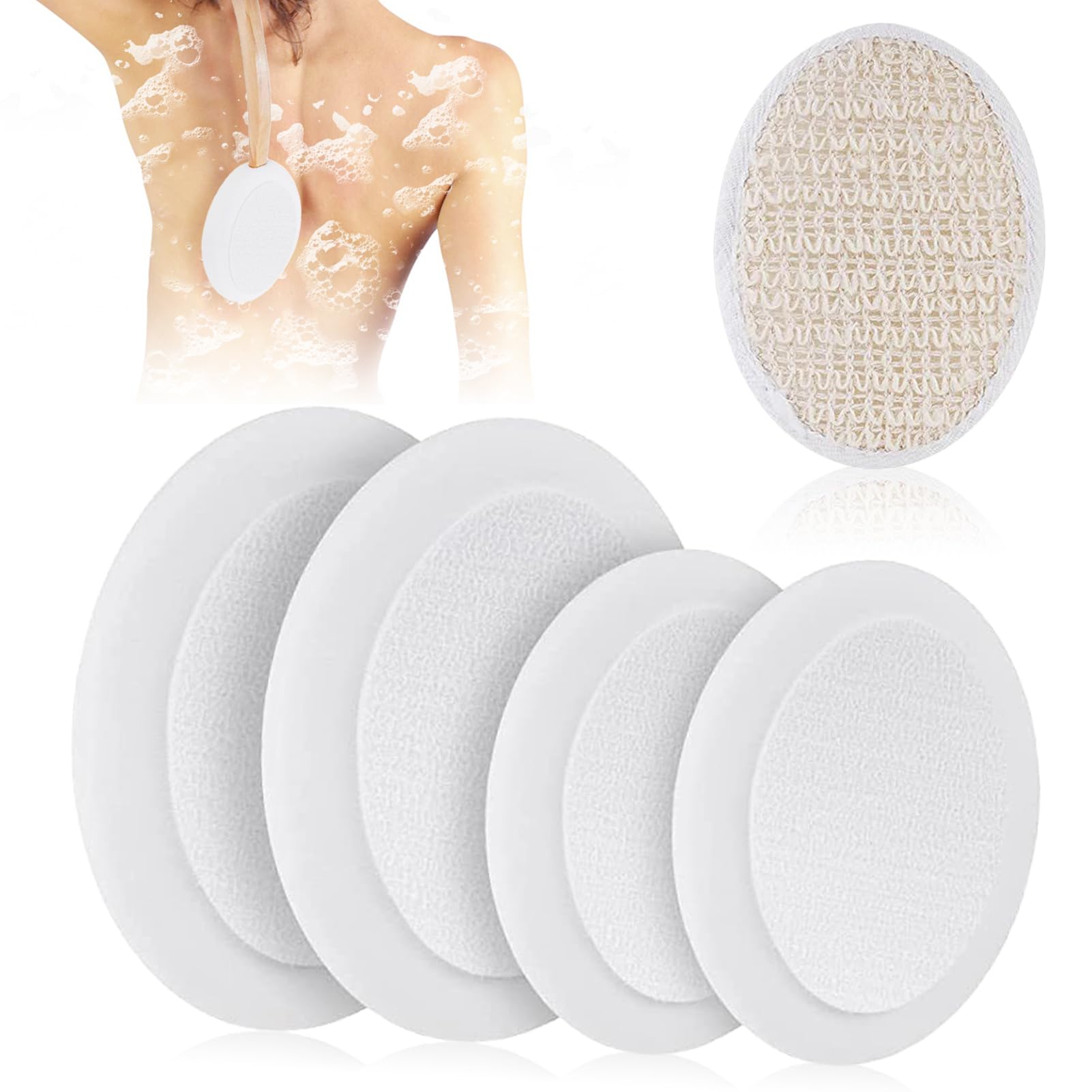 5 Stück Rückenbürste Zubehörset Badezubehör Mit 2 Großen & 2 Kleinen EVA-Bürstenaufsätzen + Badelaken Aus Baumwolle Und Leinen Einfach Wechselbar Für Tiefenreinigung & Massage(Ohne Griff)