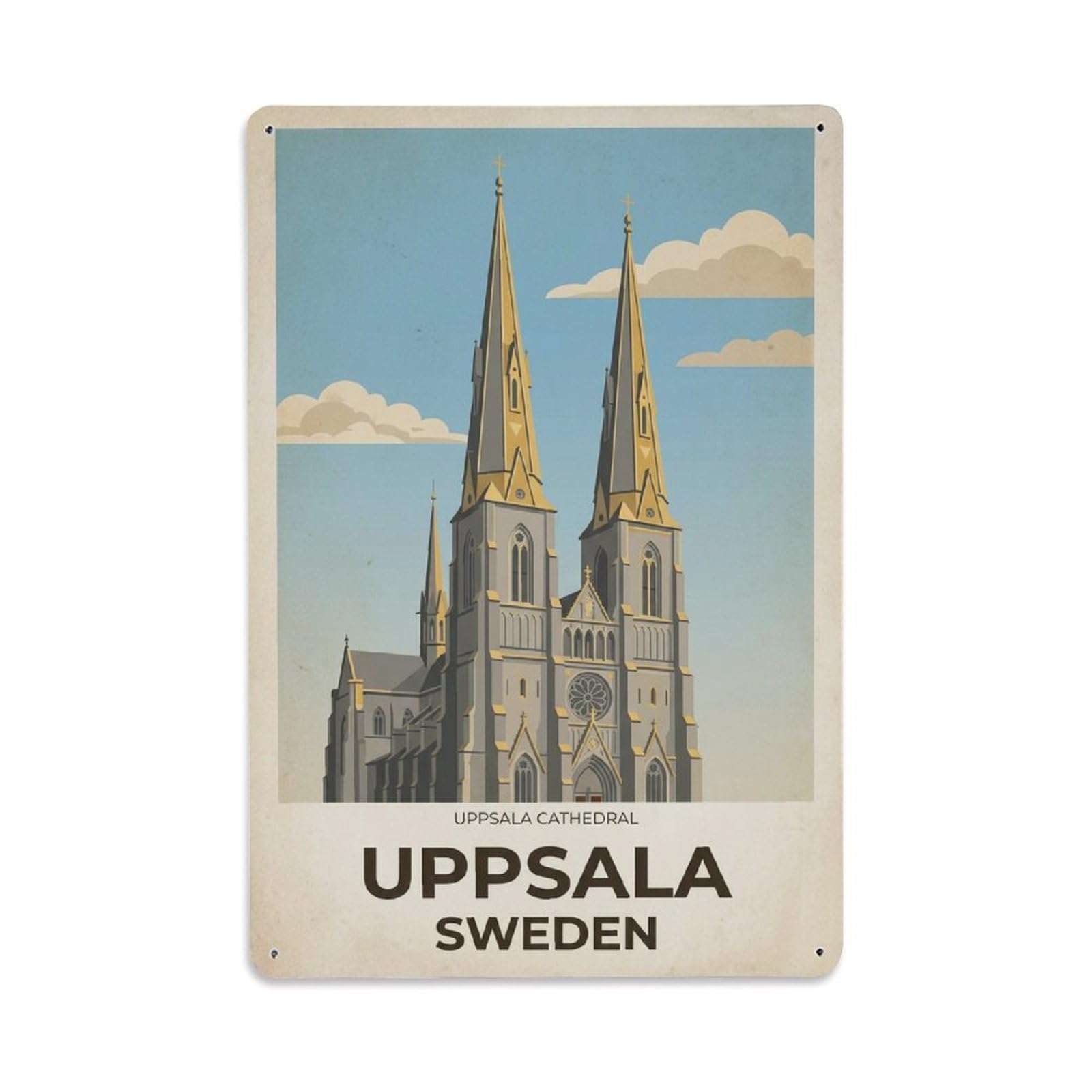 Vintage Travel Uppsala Sweden Spires 1 Metal Tin Sign