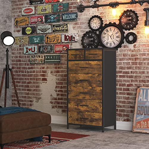 Ikneo 7 Drawer Tall Dresser, Industrial Wood Storage Dresser Clothes Organizer, Sturdy Steel Frame, For Bedroom #TOP5