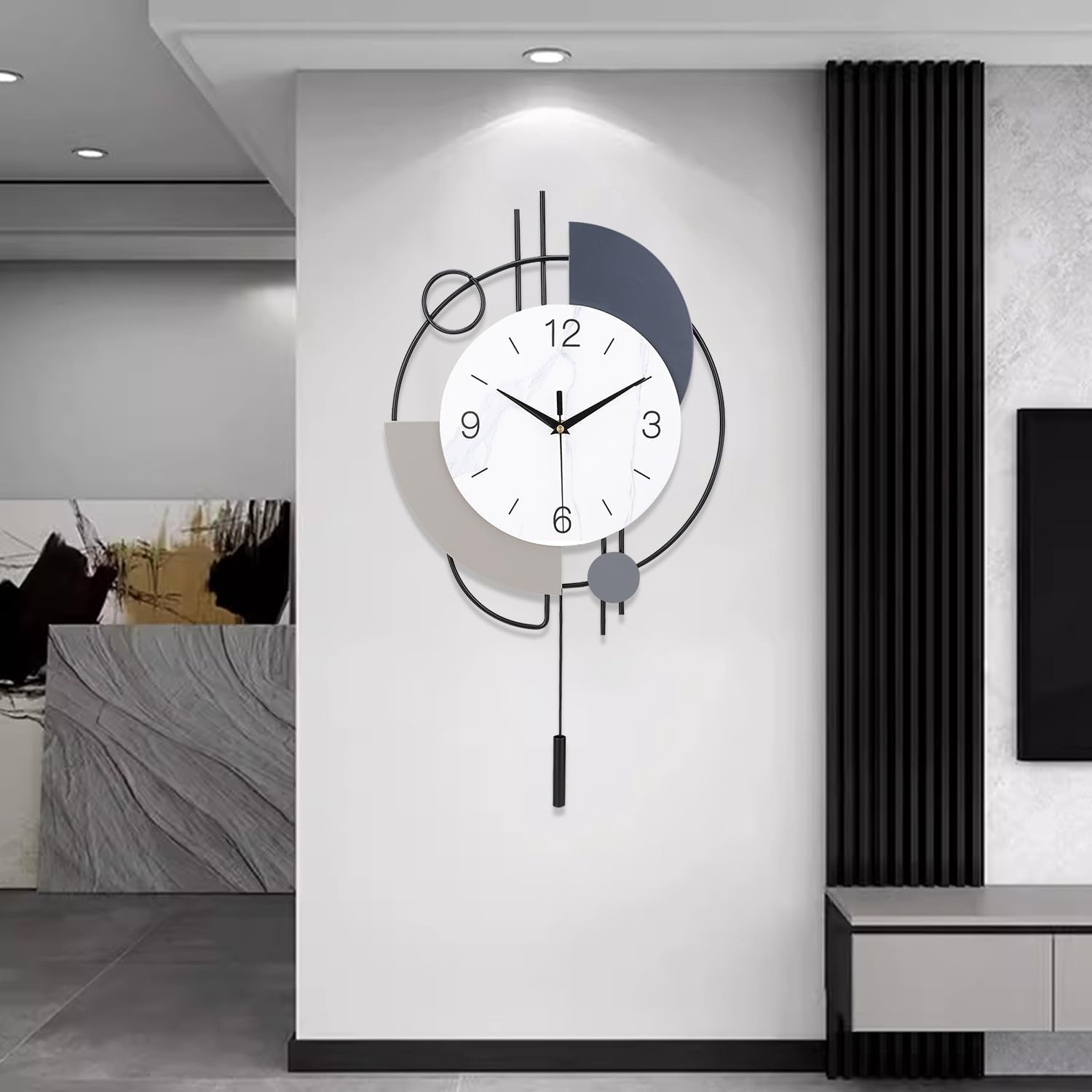 Relojes de pared para decoración de sala de estar, relojes de pared decorativos grandes, funcionan con pilas para dormitorio, cocina, oficina, casa, reloj de pared grande de metal con péndulo,