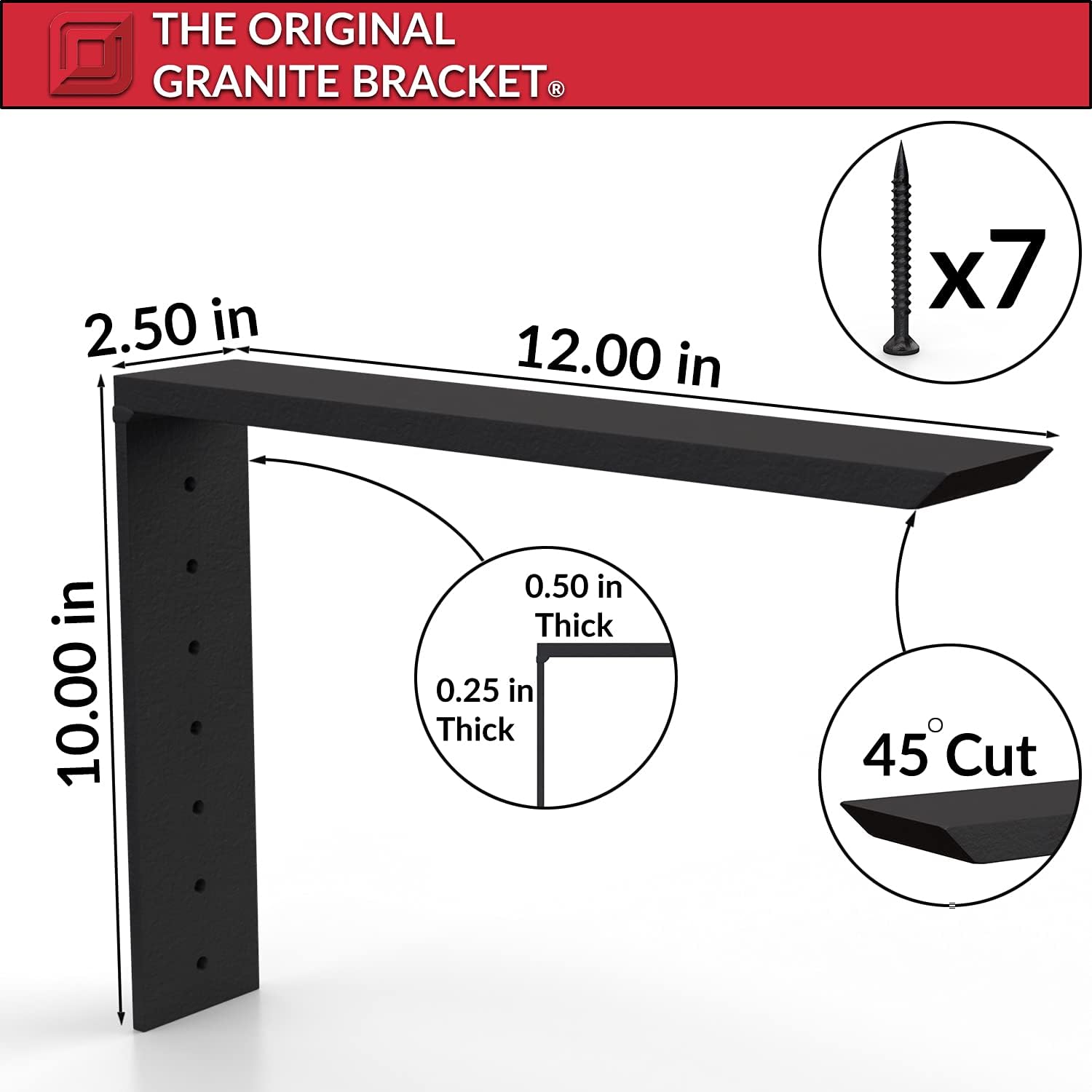 12in. x 2.5in. x 10in. The Original Regular Shelf Bracket