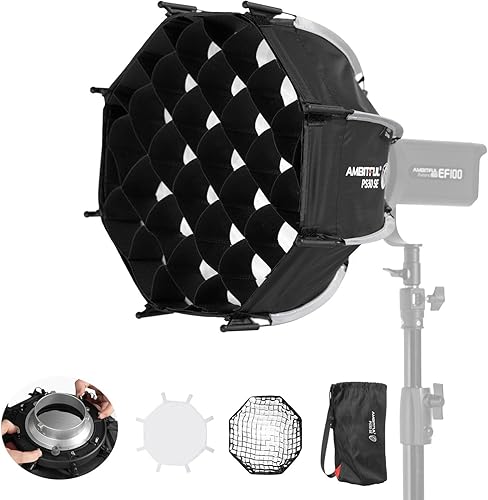 AMBITFUL Mini Softbox de 11.8 pulgadas de liberación rápida y plegado, soporte Bowens con soporte de luz rápida, compatible con luz de video LED COB
