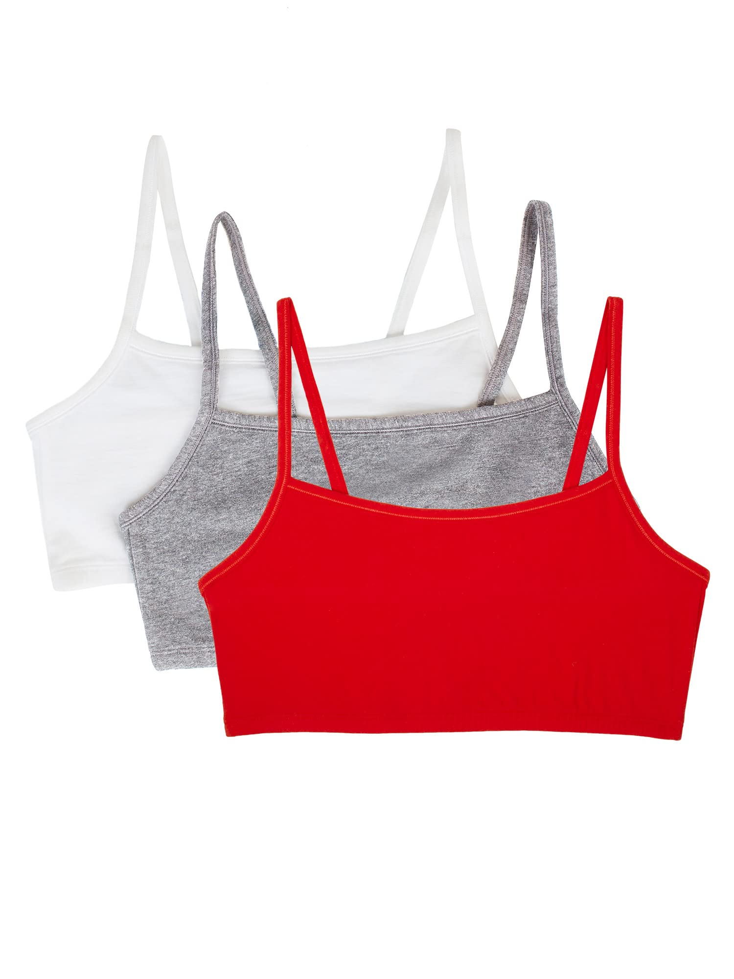 Fruit of the Loom Women's Spaghetti Strap Cotton Pullover Sports Bra, Red Hot/White/Grey Heather, 40