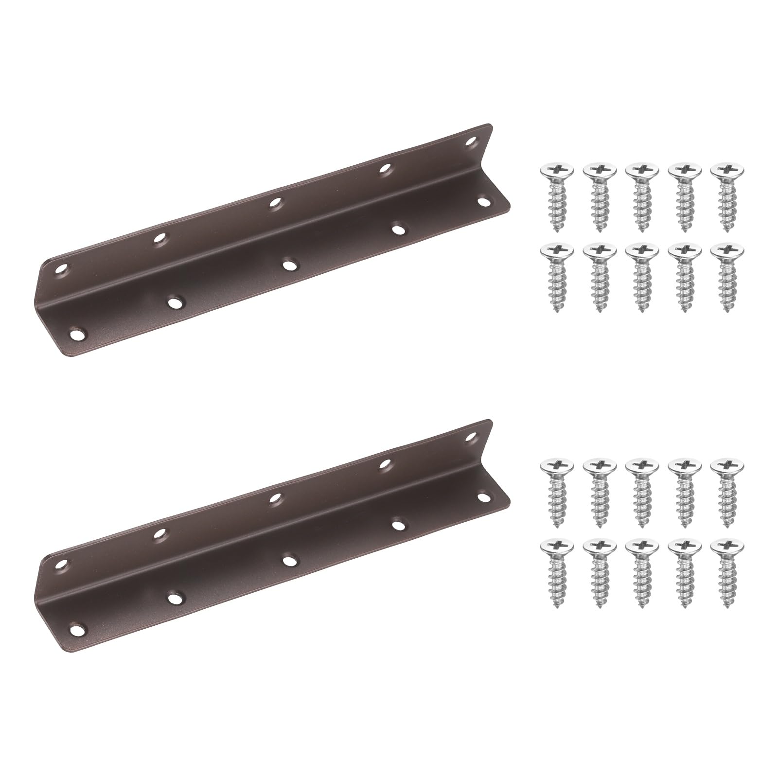 sourcing map 2Pcs Angle Brackets for Wood, Stainless Steel Corner Brackets with Screws, L-Shape Corner Brace for Fixing Repairing Jointing Furniture Shelves Cabinets (200x25x25mm, Bronze) โ image 1