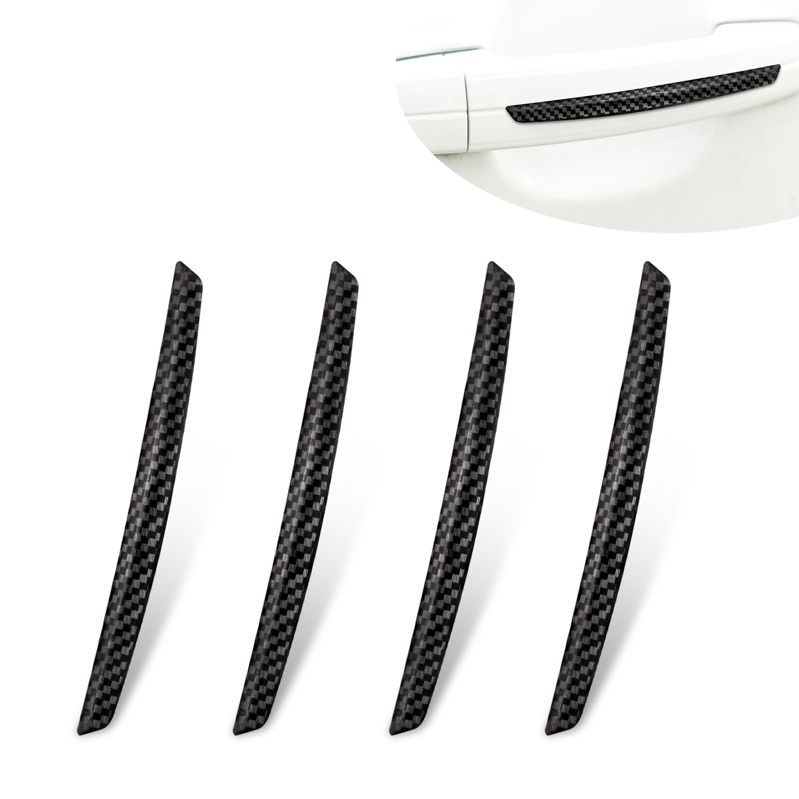 4 PCS Car Door Anti-Collision Strip, 4.5" x 0.39" Carbon Fiber Anti-Scratch Door Edge Rearview Mirror Decoration Sticker, PVC Flexible Waterproof Self-Adhesive Protection, Universal Car (Black)