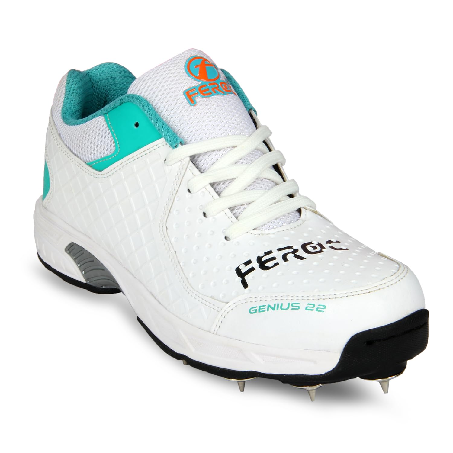 FEROC Genius Cricket Spikes Shoes Memory Foam Insole (6) White 1