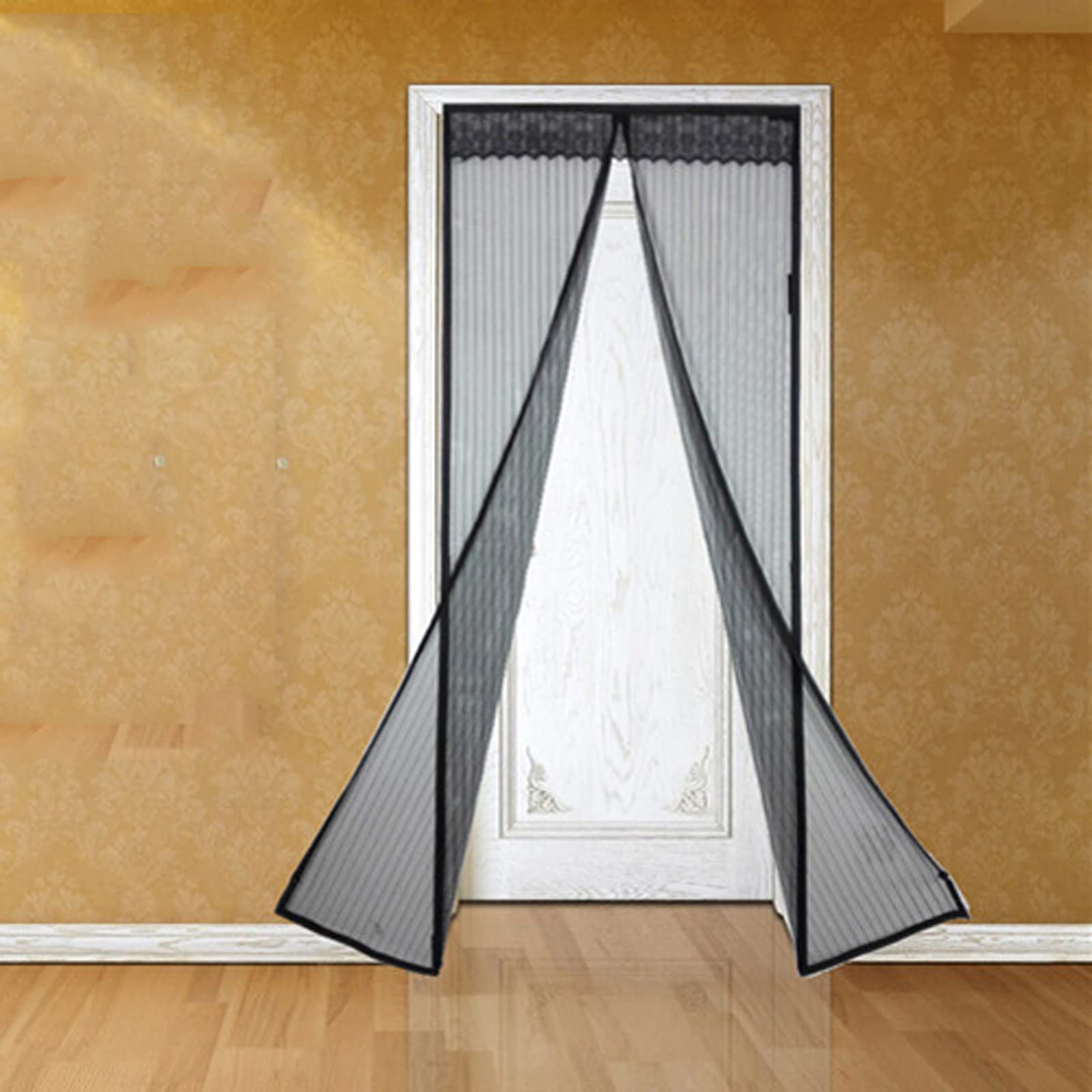 Custom Magnetic Door Mesh, Anti-Mosquito Screen Door with Magnets, Easy Use Balcony Door Screen Net for Dogs Cats, Personalized Size (80x200cm,Black)
