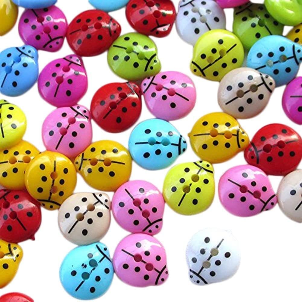 Tbkoly Invisible Snap Fasteners Sewing Buttons,100 PCS 2 Hole Ladybird Buttons Plastic Buttons Multicolour Ladybird Buttons Sewing Buttons Cute Crafting Buttons for Handmade Craft Knitting