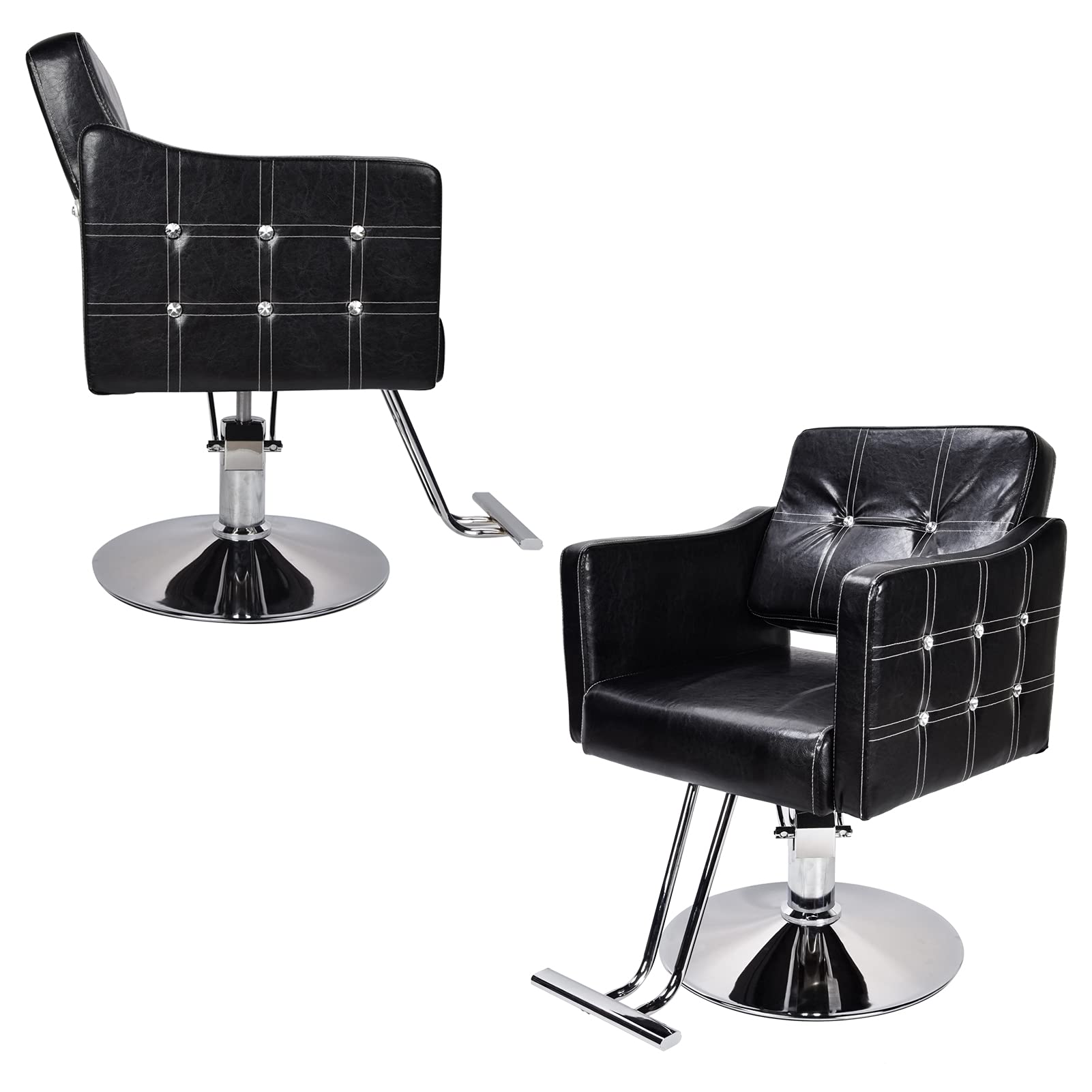 Schwarzer Retro-Friseurstuhl, höhenverstellbarer Friseurstuhl aus PU-Leder für Schönheitssalons, professionelle Stylisten, robust, 300 kg belastbar, verchromter Stahlrahmen