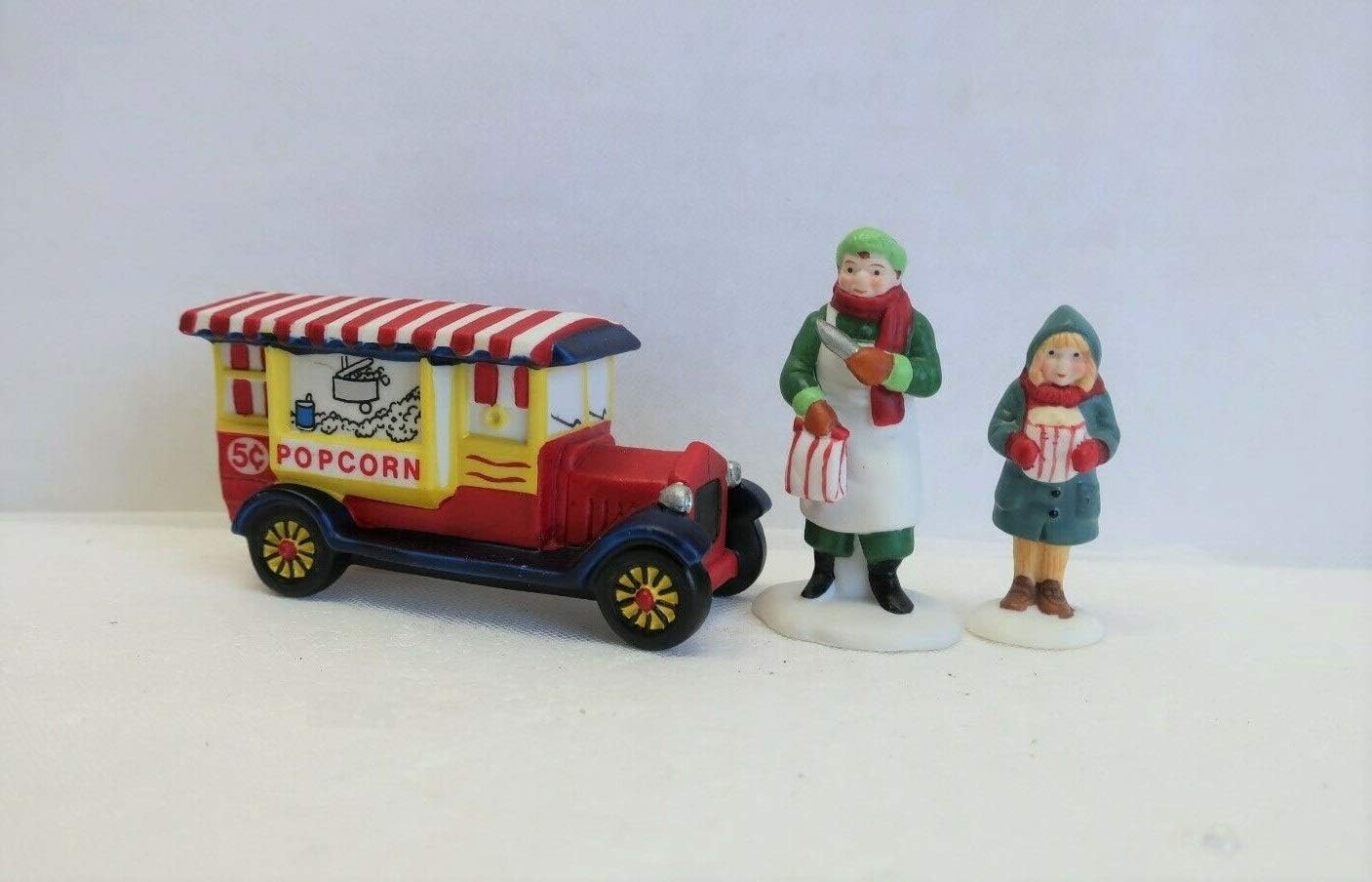 Department 56 Heritage Village Collection ; Christmas in the City ; 1989 Popcorn Vendor Set of 3 ; Handpainted Porcelain Accessories #5958-7
