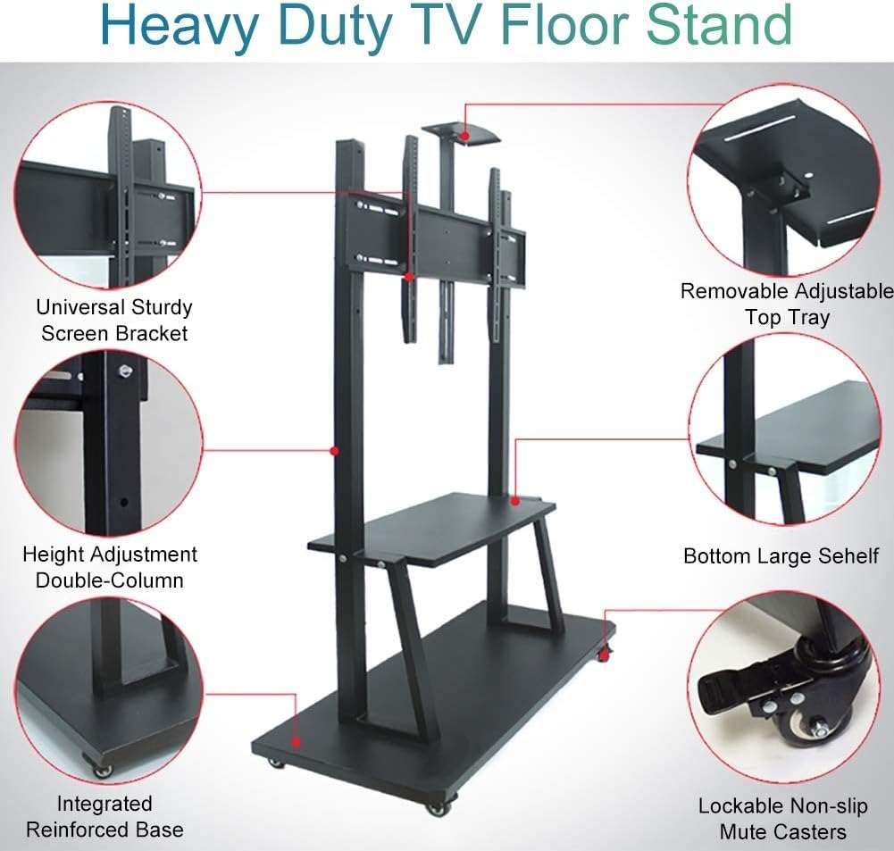YCQYM Soporte para TV con Ruedas y Altura Ajustable para televisores de Pantalla Plana Soporte para TV móvil con Ruedas Soporte para TV para televisores de 32" 70" Uso en el