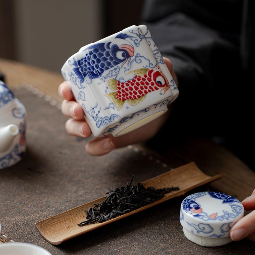 Puszka na herbatę Mutton Fat Jade Full Color Ceramic Bulk Tea Storage Can Kitchen Sealed Storage Can Household Chinese Tea Set Puszka na herbatę
