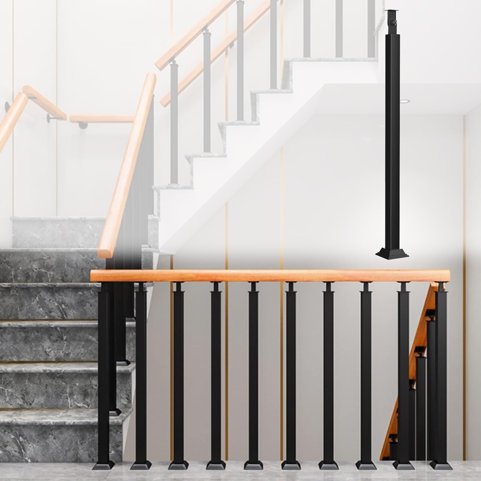 Barres de garde-corps verticales en métal noir 75 cm pour kit poteaux main courante intérieur