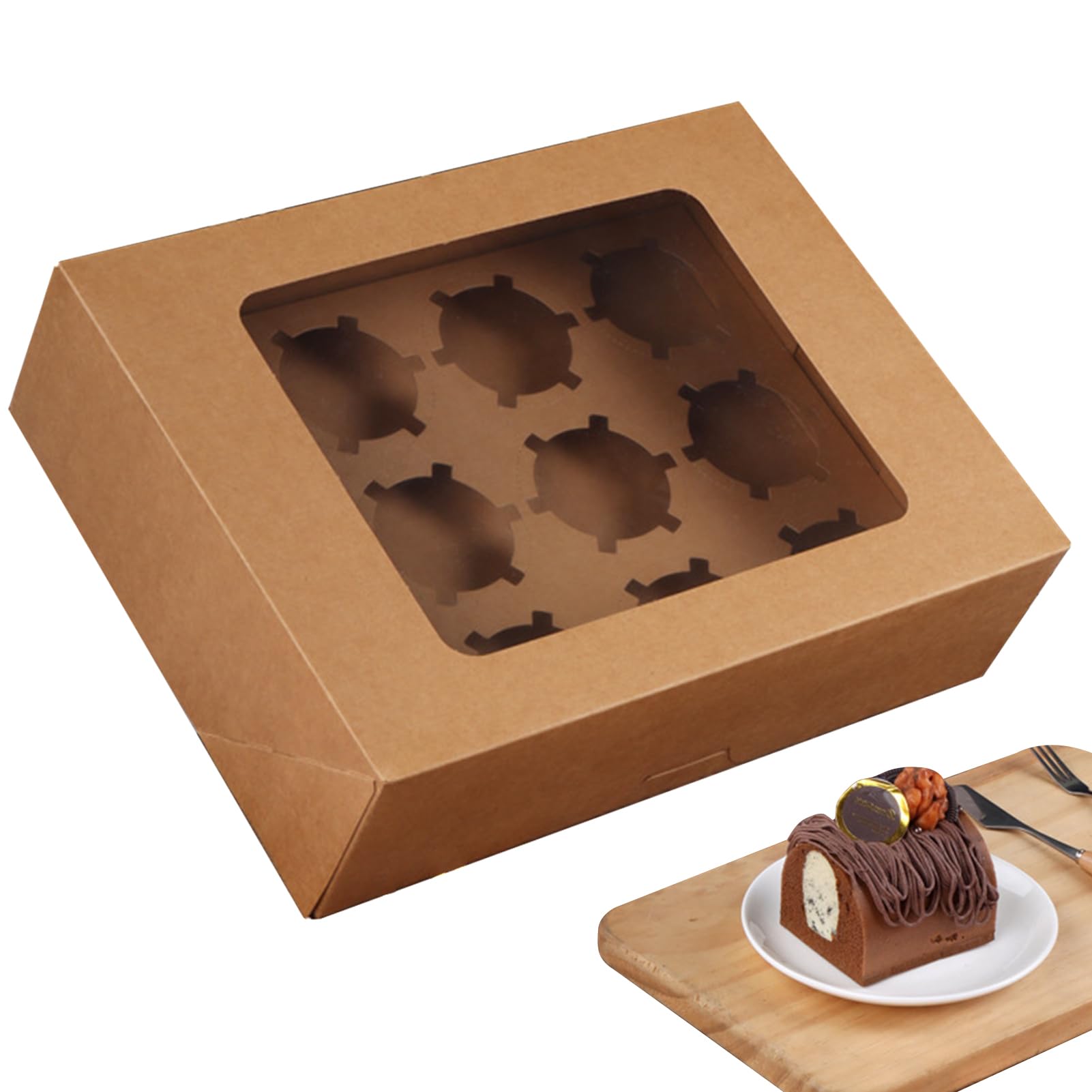 Cajas de panadería, cajas de pastelería para cupcakes, panadería | 10 unidades de papel con ventana transparente para cupcakes, pasteles, galletas