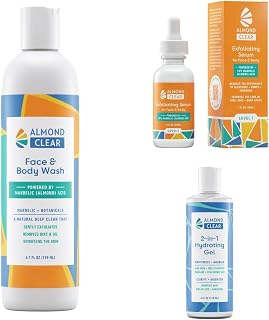 Almond Clear Oily Skin Kit | Skin Care Kit for Oily Skin, Acne & Folliculitis - Includes Face & Body Wash, Facial Acne Serum, and Gel Moisturizer