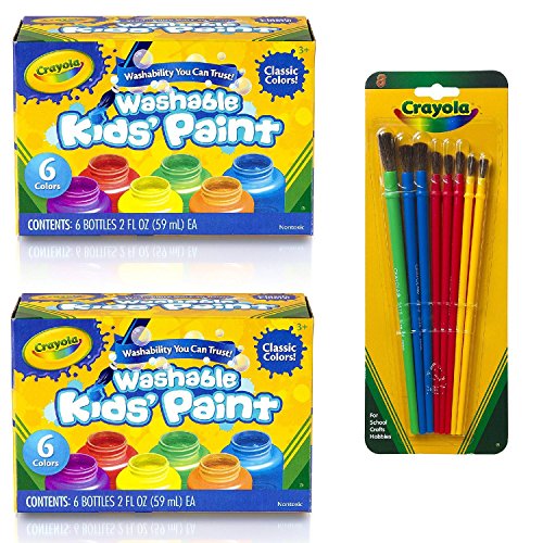 Crayola 2 Pack Washable Kid's Paint (6 count each) with 8 ct. Art & Craft Brush Set