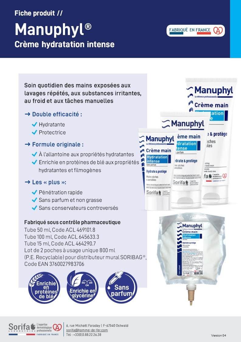 Manuphyl Standard 50 Stück Handcreme, regenerierend, schützend und feuchtigkeitsspendend, Tube 50 ml