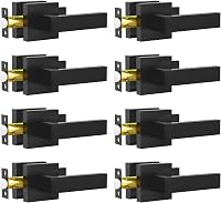 RAZCC Matte Black Passage Door Levers 8 Pack - Heavy Duty Square Non-Locking Handles for Hallway Closet, Reversible Interior Door Knobs