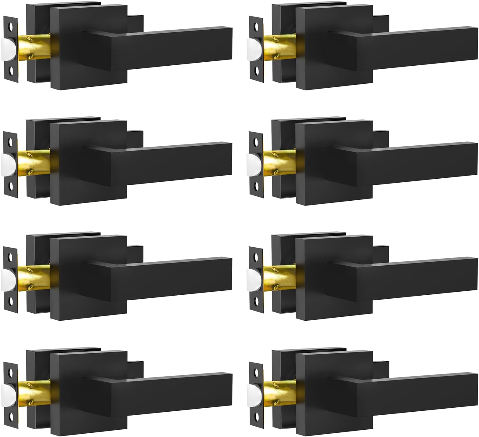 RAZCC Passage Door Lever, 8 Pack Matte Black Interior Door Handles for Hallway and Closet, Heavy Duty Square Interior Keyless Door Handles Non-Locking Door Knobs for Right & Left Side Door