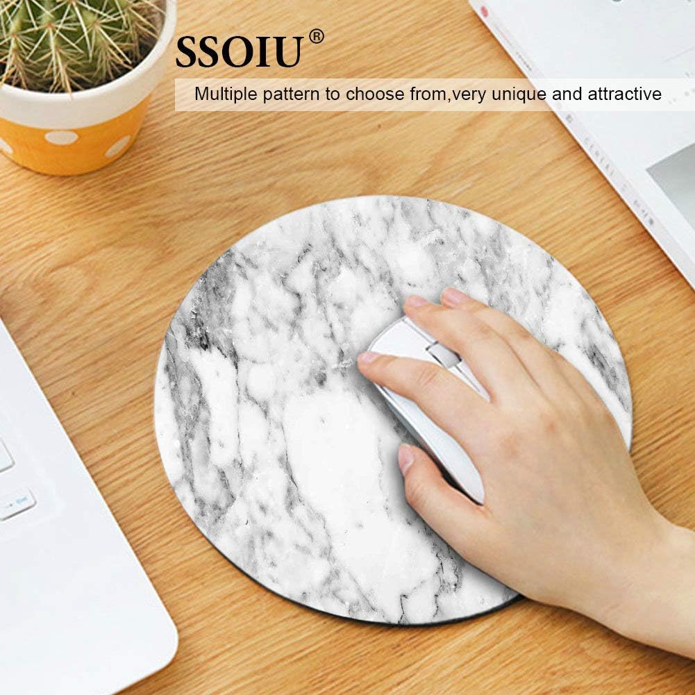 SSOIU White Marble Round Mouse Pad Cute Mat Grey Circular Mouse Pads 7.87X7.87 Inch (200mmX200mmX3mm) image 3