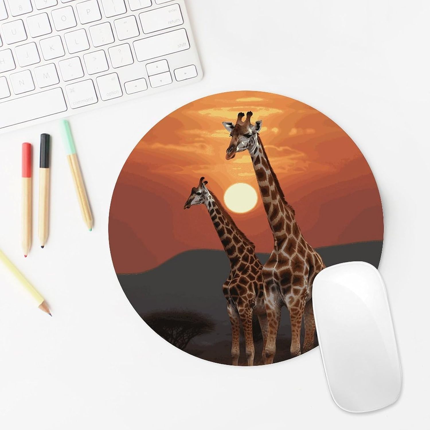 Round Giraffe at Sunset Mouse Pad Non-Slip Rubber Base Waterproof Mouse Mat Travel Portable Gaming Mousepad for Office Work Home Computer Laptop Personalized Accessory image 5