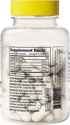 Miniatura 8 de Beekeeper's Naturals Soporte sinusal natural para adultos, alivio estacional para el cuidado nasal con propóleos, quercetina, bromelina, hoja de