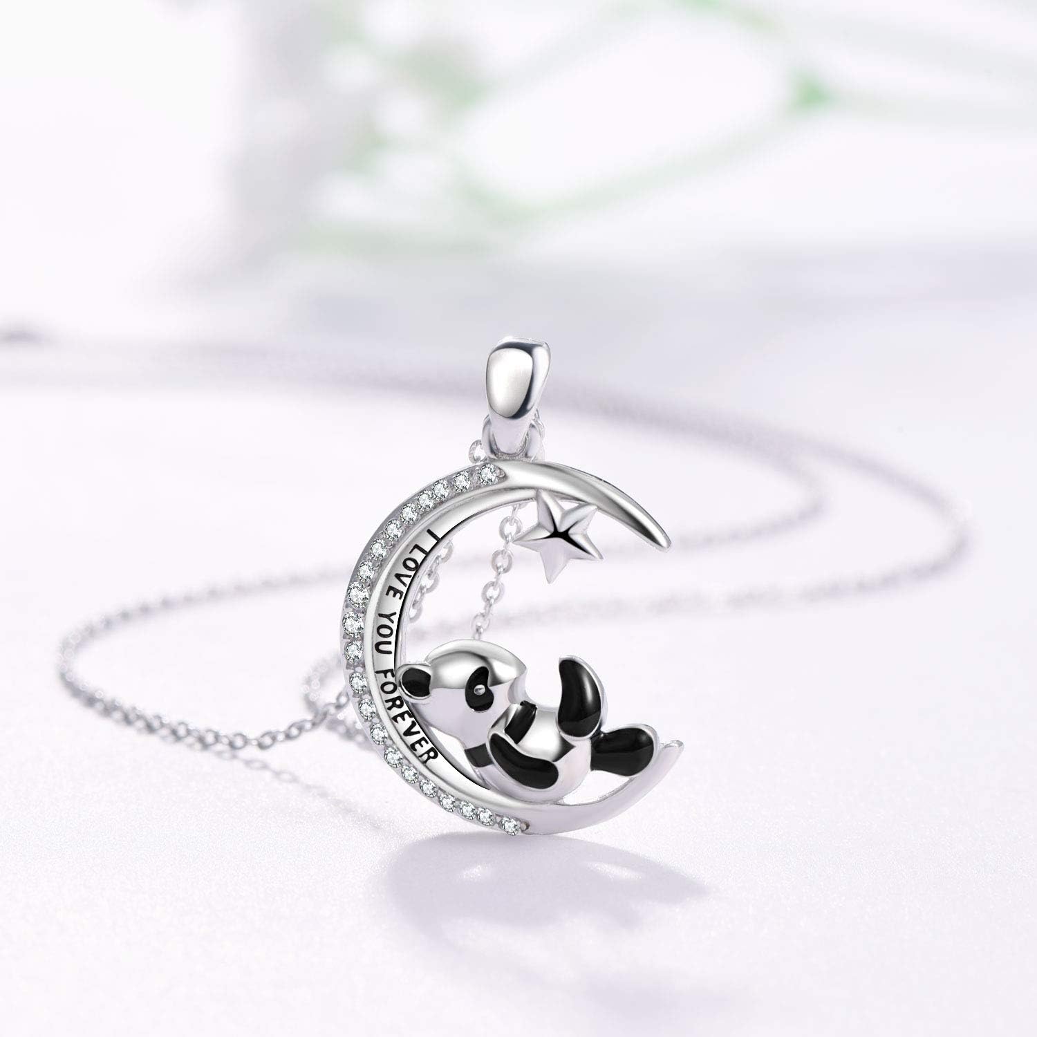 KINGWHYTE Panda Necklace 925 Sterling Silver Cute Animal Moon Pendant Panda Jewellery Birthday Gifts for Women - Image 3