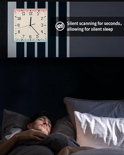 Miniatura 6 de Easter Wooden Wall Clock Silent Non Ticking, Bunny Flowers Butterfly Pink Blue Silhouette Burlap Square Wall Clock Battery Operated, Decor Clock for