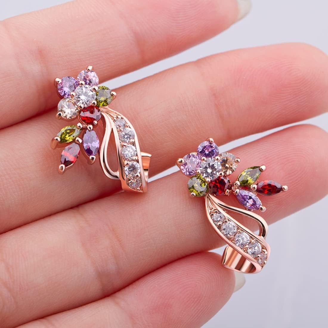 BISAER Rose Gold Plated Star Stud Earrings for Women, Trendy Unique Sparkly Multicolor CZ Flower Earrings Fashion Jewelry Gift for Ladies - Image 4