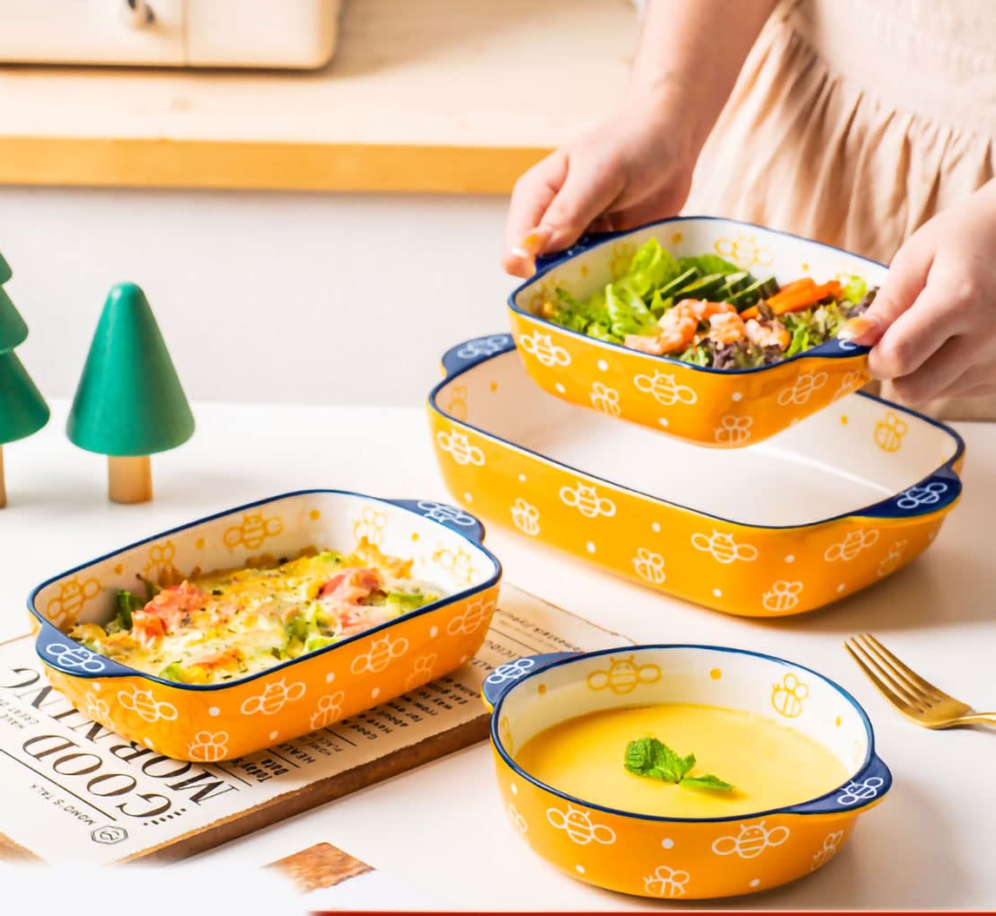 SSWH Pirofila in ceramica, Teglia per lasagne per forno, Teglie per lasagne con manici per forno, Teglie per lasagne in porcellana, Casseruola rettangolare in ceramica per cucina, T(Size:1PCS,Color:A