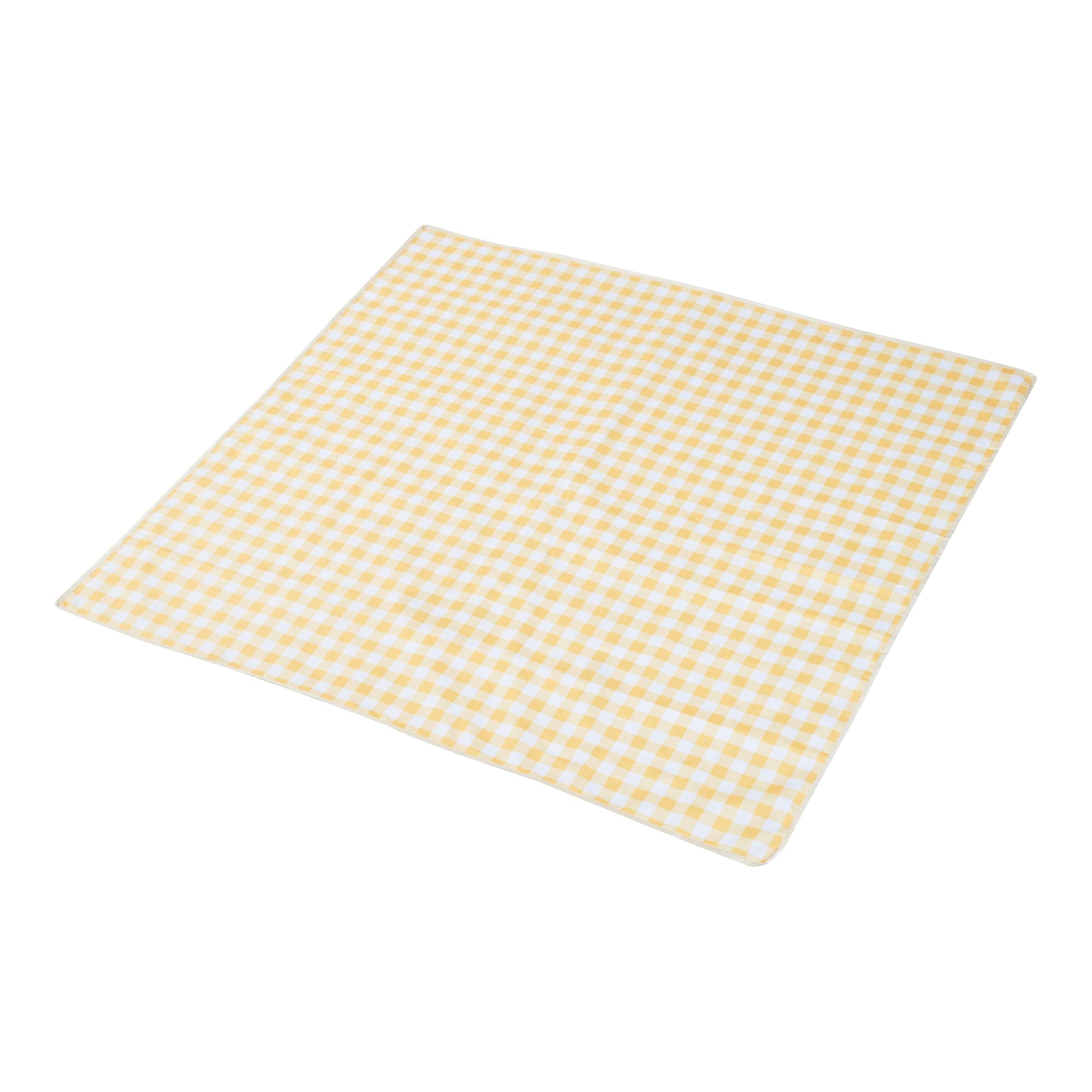 casa.pro Juego de Cesta de Pícnic Brindisi para 4 Personas con Manta Platos Cubiertos Compartimento Aislado Forro a Cuadros Correas de Polipiel Mimbre 46 x 31 x 20 cm - Blanco/Amarillo a Cuadros
