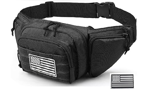 Galaxy Concealed Carry Pistol Waist Pouch - Tactical Fanny Pack Holster, Waist Gun Bag, Fits Handgun,1911 For Camping Hunting Hiking Fishing.. Molle With USA Flag Patch Black - GALAXYLENSE