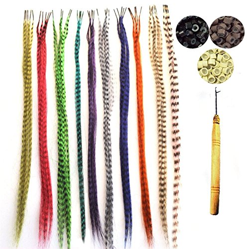 Remeehi 16Inch Feather Hair Extensions 50 Strands I Tip Hair Extensions With 100 Micro Link Beads And A Free Micro Loop Hook 12#