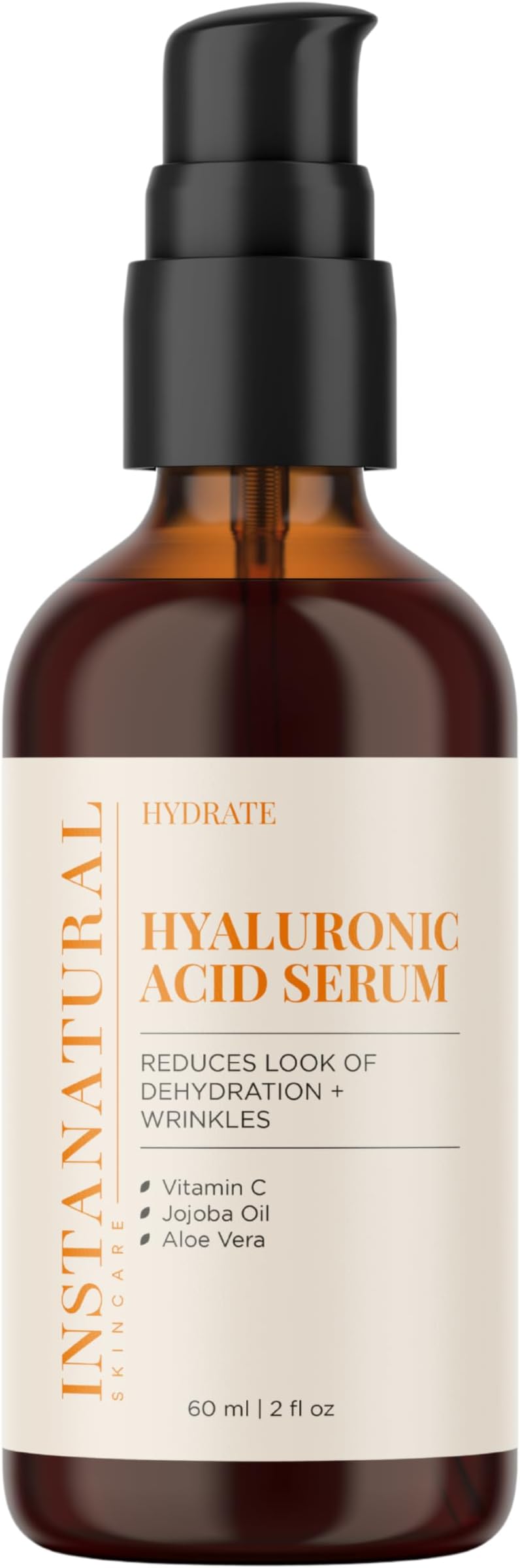 InstaNatural Hyaluronic Acid Serum for Face, Brightens, Hydrates, Reduces the Look of Fine Lines and Wrinkles, with Vitamin C, Jojoba Oil, and Aloe Vera, 2 Fl Oz