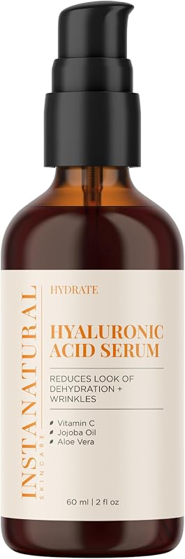 Hyaluronic Acid Serum for Face, Brightens, Hydrates, Reduces the Look of Fine Lines and Wrinkles, with Vitamin C, Jojoba Oil, and Aloe Vera, 2 Fl Oz | Reduces the Look of Fine Lines and Wrinkles, with Vitamin C, Jojoba Oil, and Aloe Vera, Cruelty-Free, Paraben-Free, 2 Fl Oz