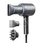 Wavytalk Blow Dryer, Blown Away Ionic Hair Dryer for Curly Hair with Diffuser, 1875W Fast Drying Blow Dryer with Ceramic Technology, 3 Attachments for All Hair Types, Light and Quiet, Grey