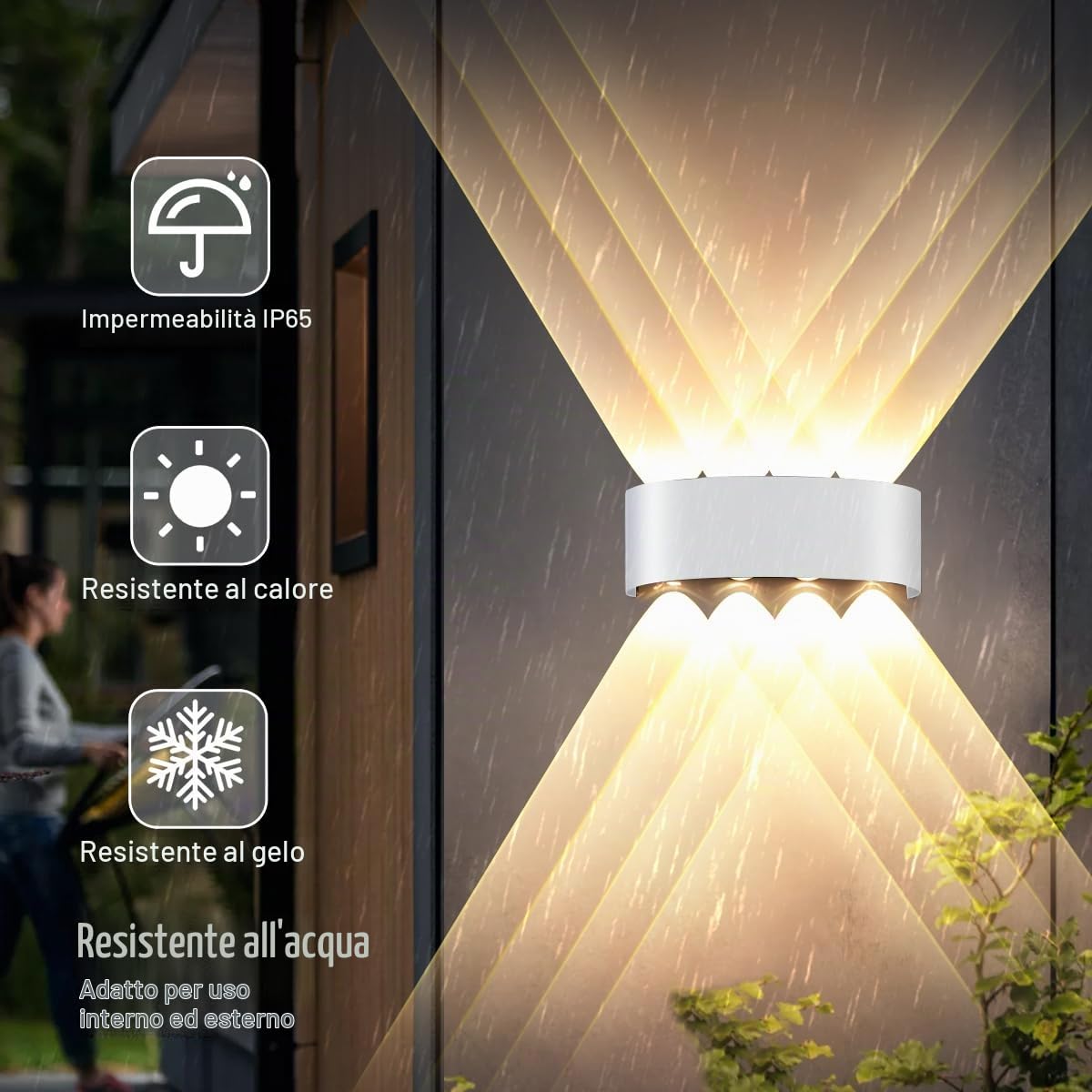 2 Pezzi 8W Moderno Lampada da Parete, LED Alluminio Applique da Parete, Bianco Caldo 3000K Up Down Applique per Casa, Balcone e Giardino